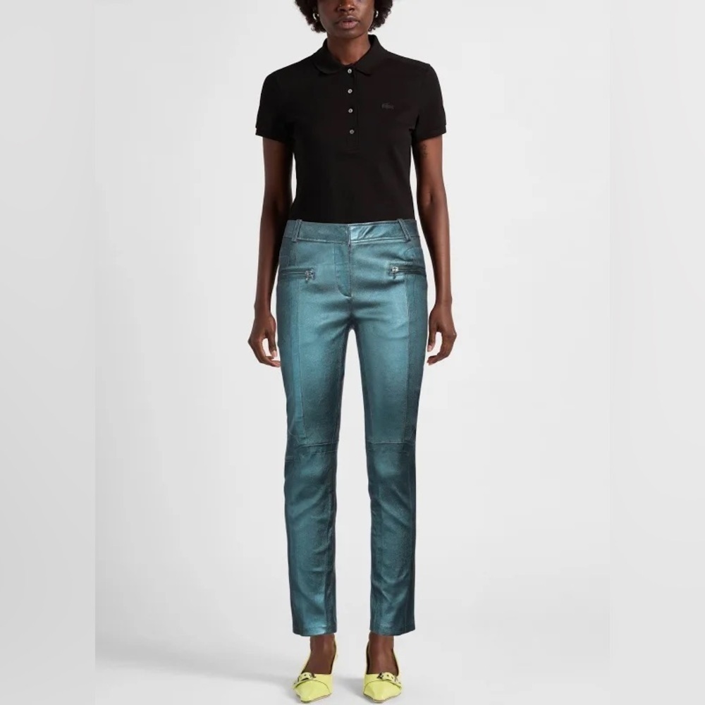 Sies Marjan Blue Leather Silk Lined Straight Leg Pants Authentic Punk Retro Funk - Picture 1 of 5